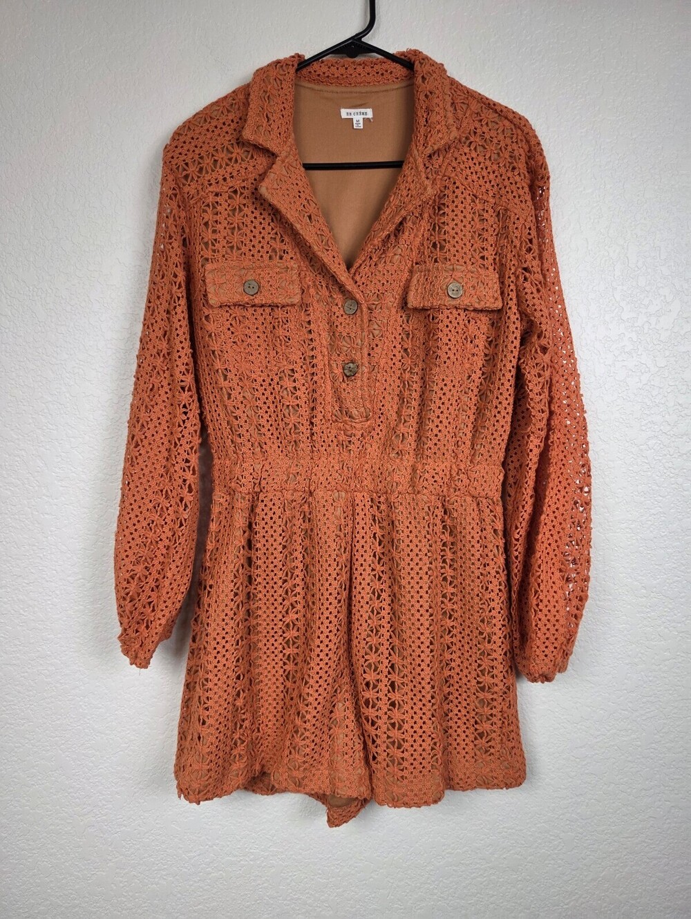 Anthropologie En Crème Crochet Romper in Rust Orange Medium